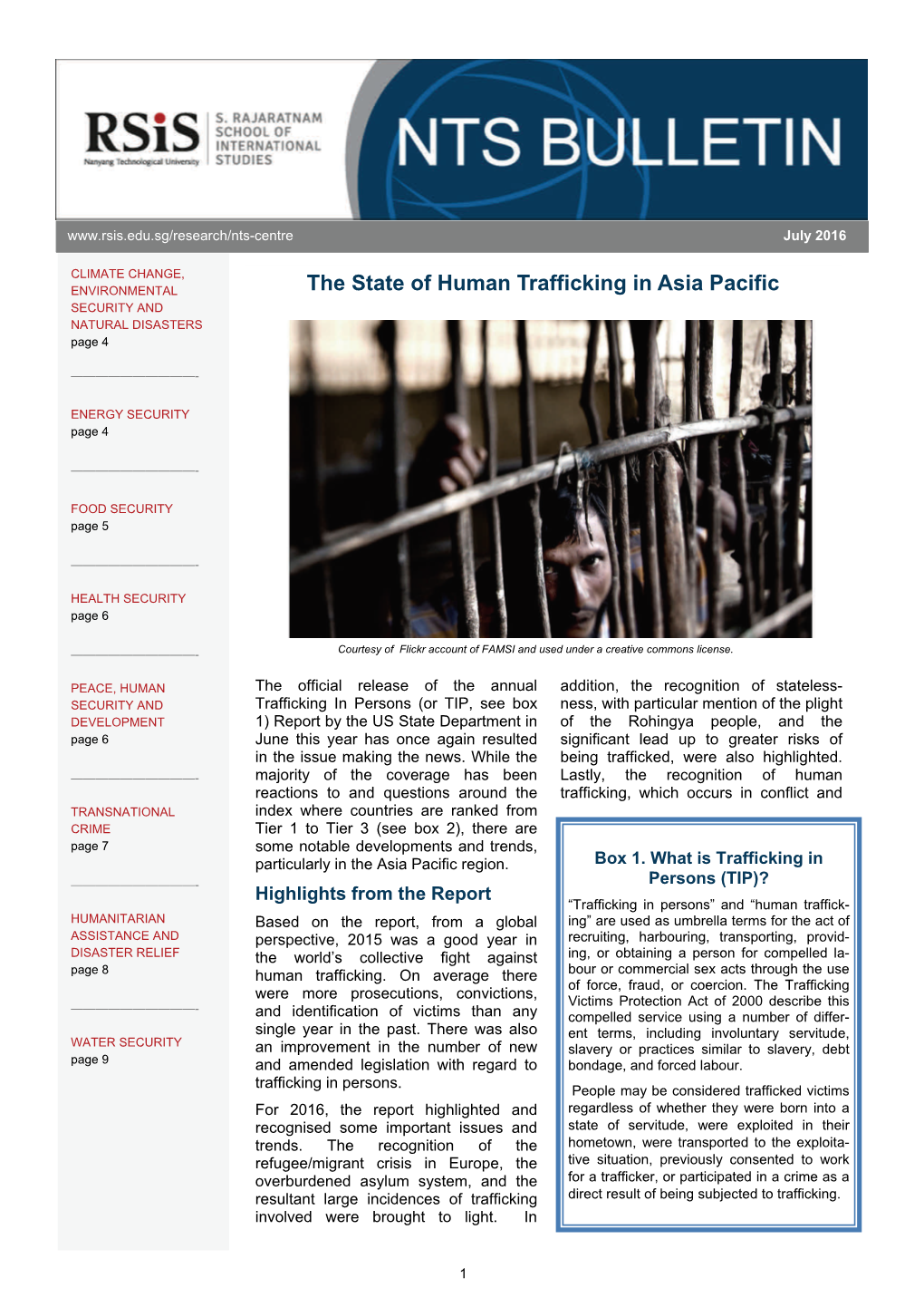 The State of Human Trafficking in Asia Pacific, NTS Bulletin, July 2016