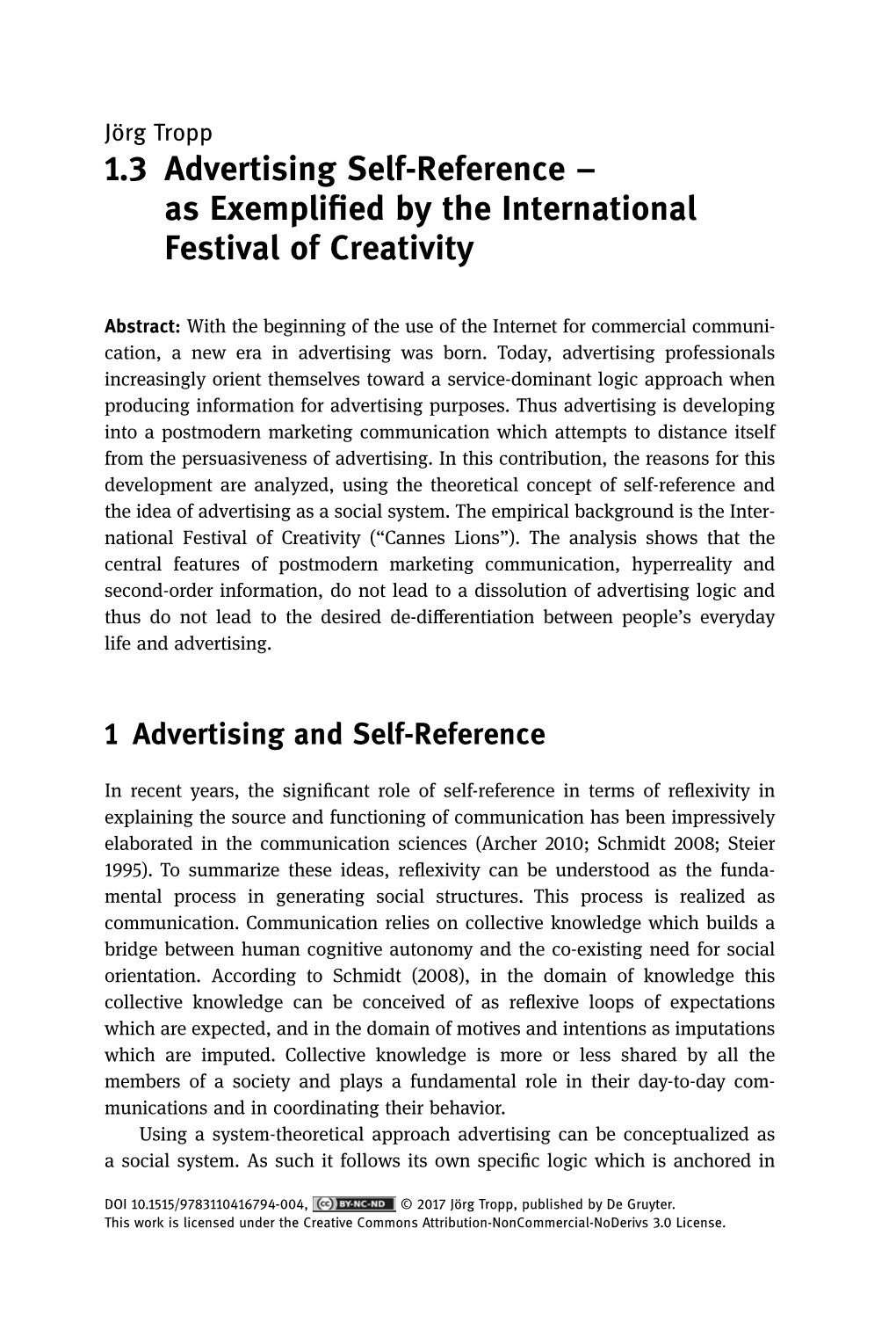 1.3 Advertising Self-Reference – As Exemplified by the International Festival of Creativity