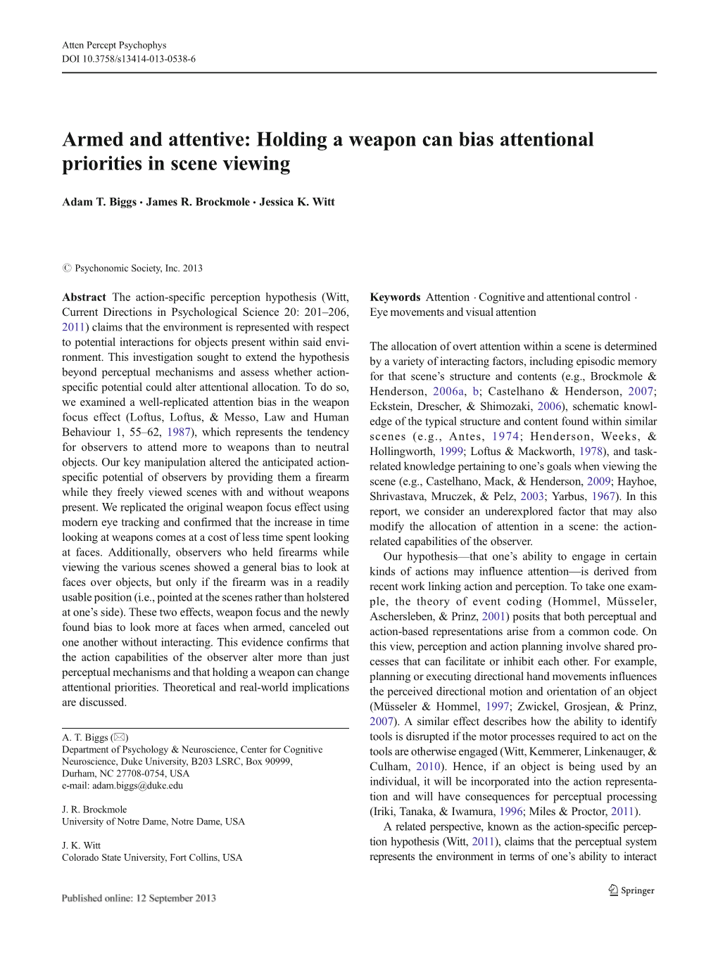 Holding a Weapon Can Bias Attentional Priorities in Scene Viewing