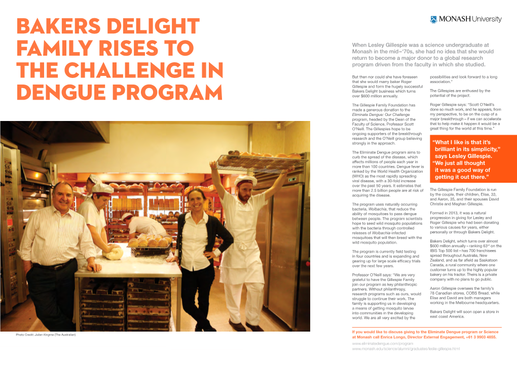 Bakers Delight Family Rises to the Challenge in Dengue Program