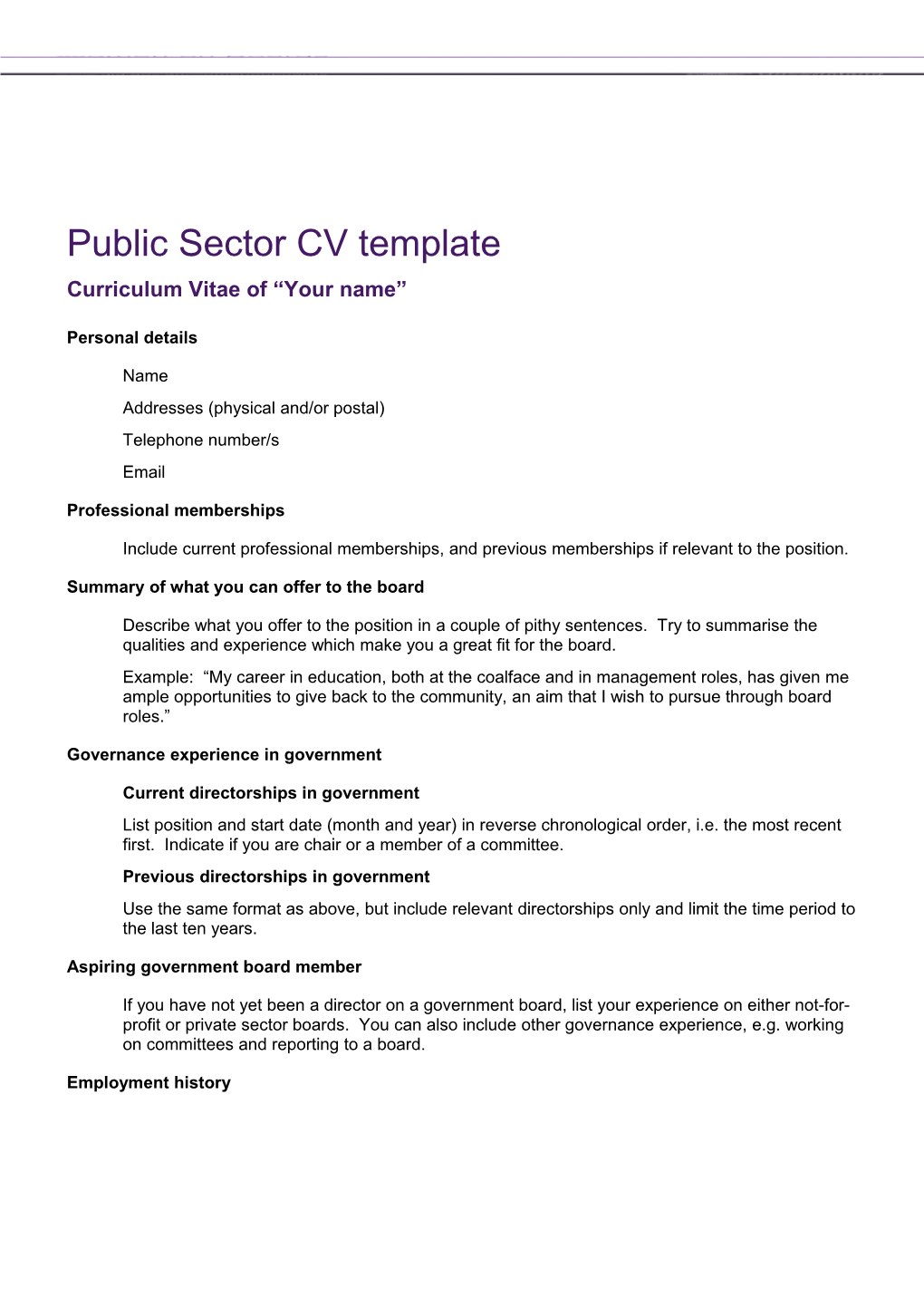 Public Sector Board - CV Template