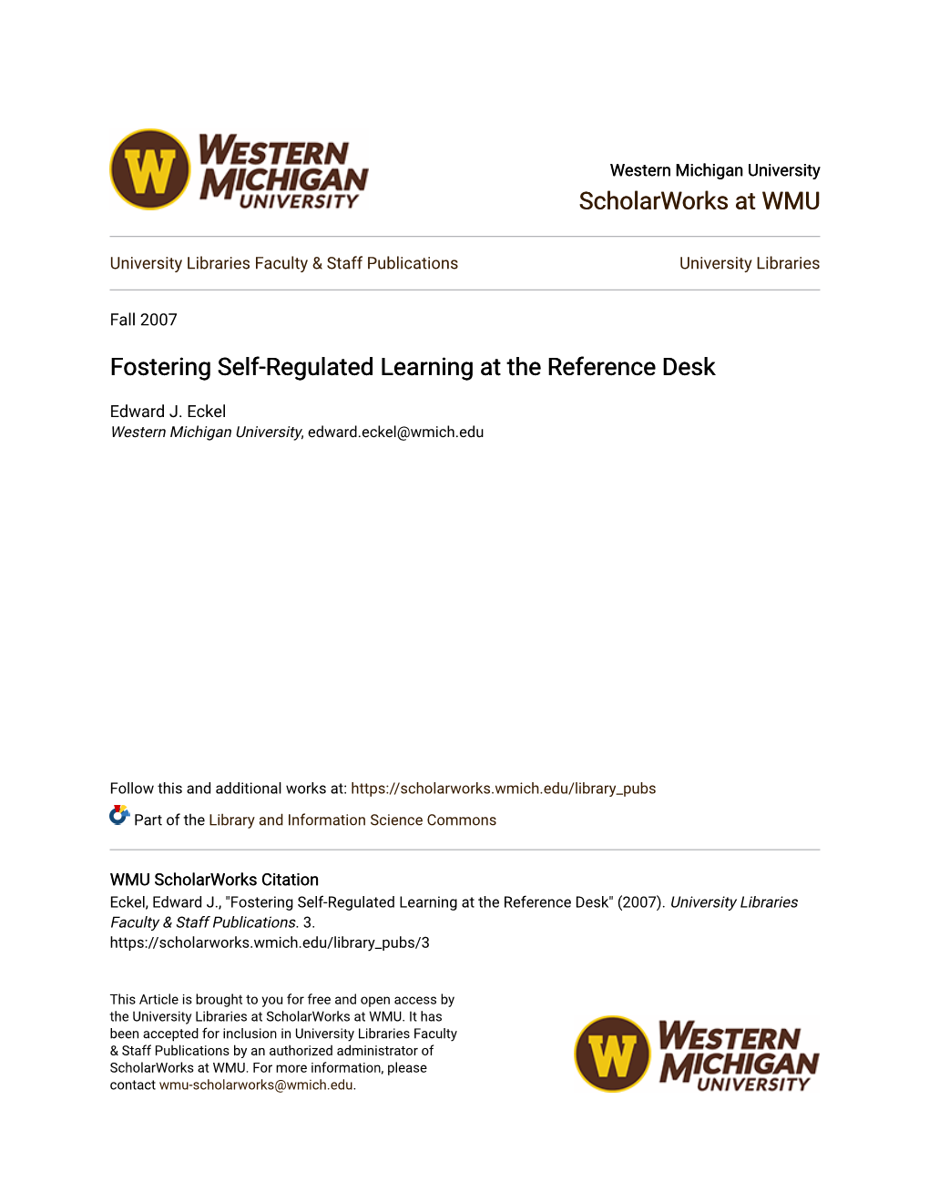 Fostering Self-Regulated Learning at the Reference Desk