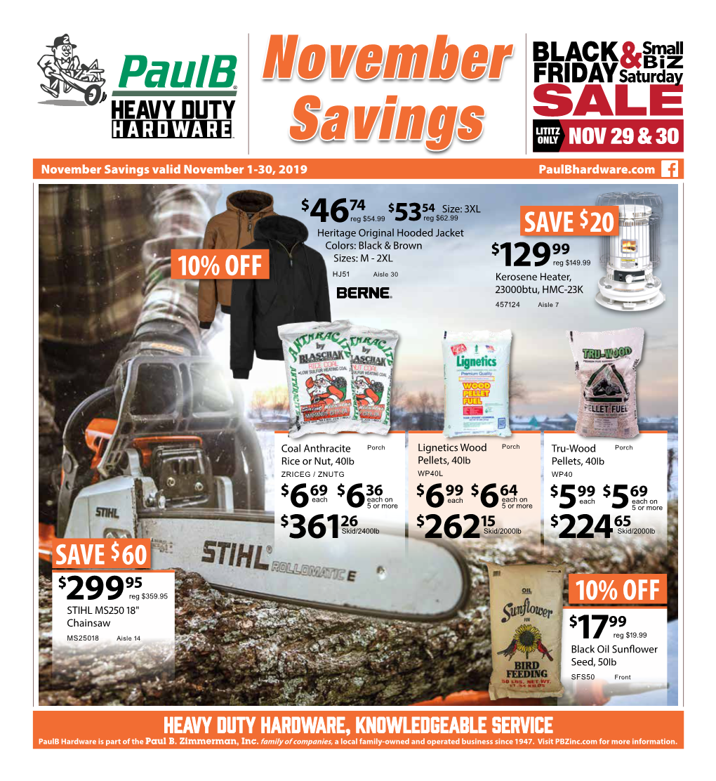 November Savings Valid November 1-30, 2019 Paulbhardware.Com