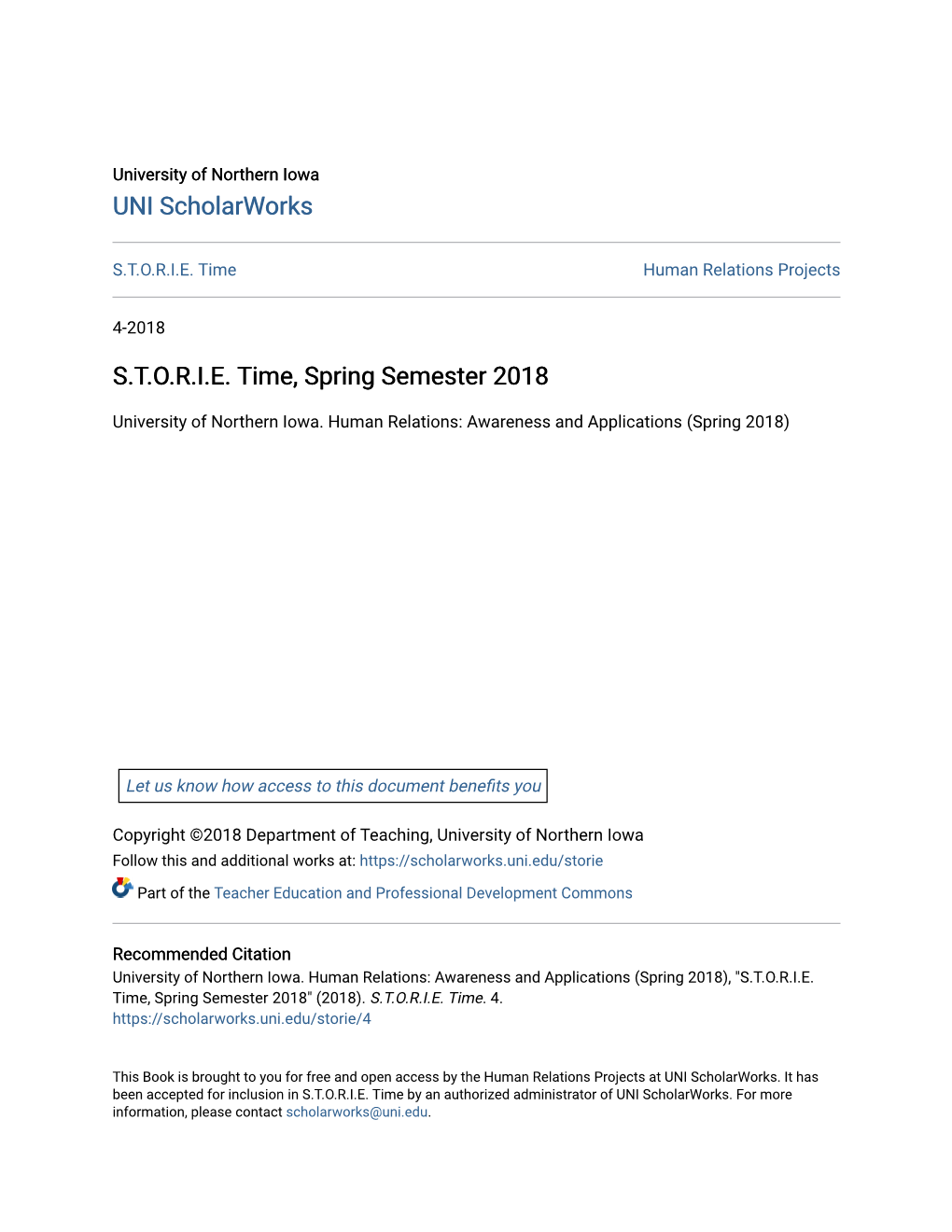 S.T.O.R.I.E. Time, Spring Semester 2018