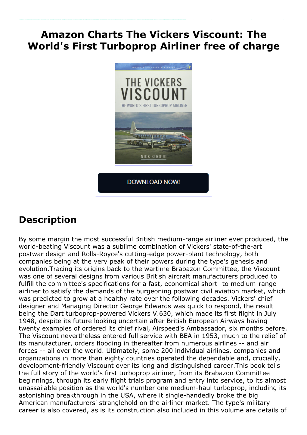 Amazon Charts the Vickers Viscount: the World's First Turboprop Airliner Free of Charge