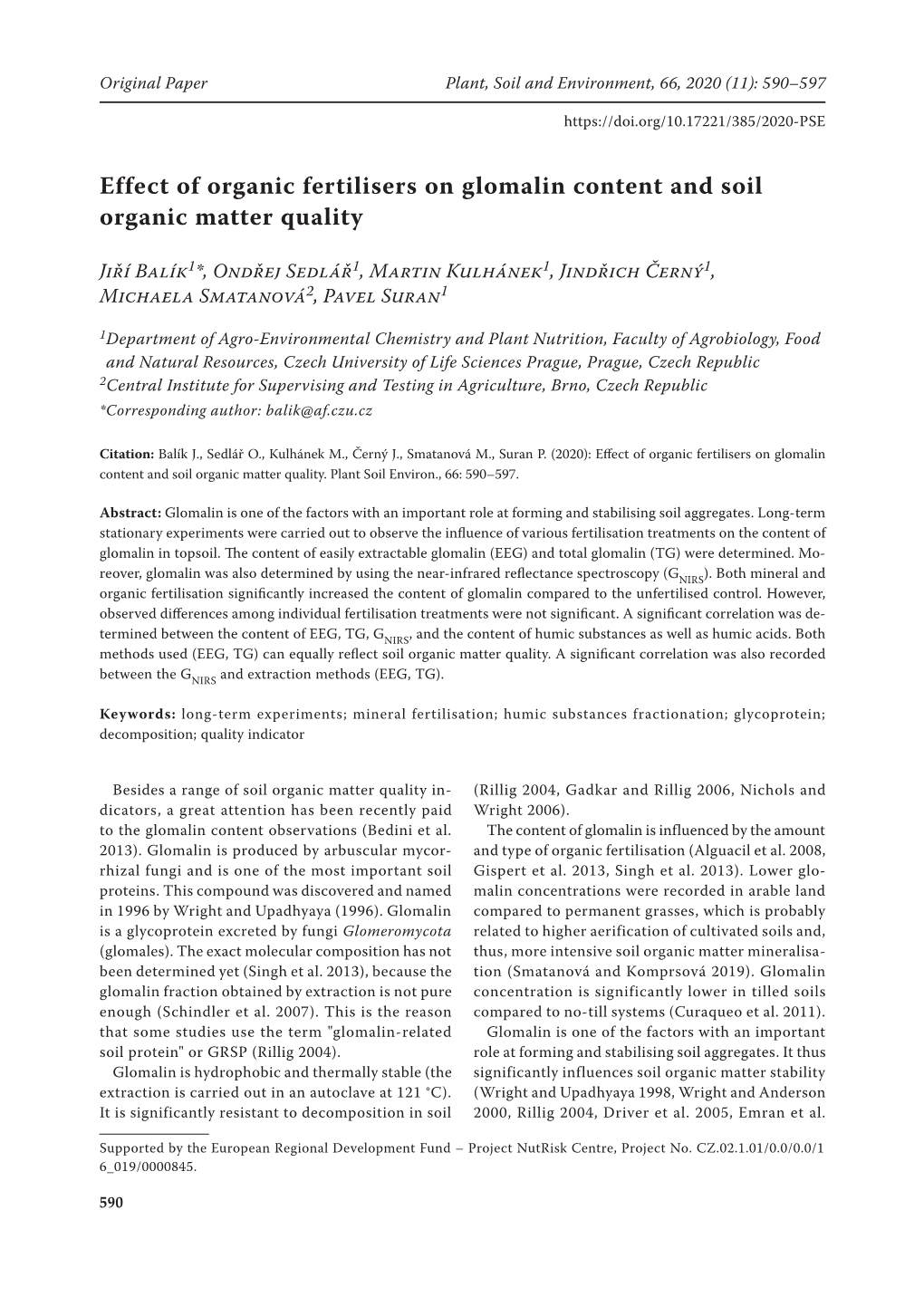 Effect of Organic Fertilisers on Glomalin Content and Soil Organic Matter Quality