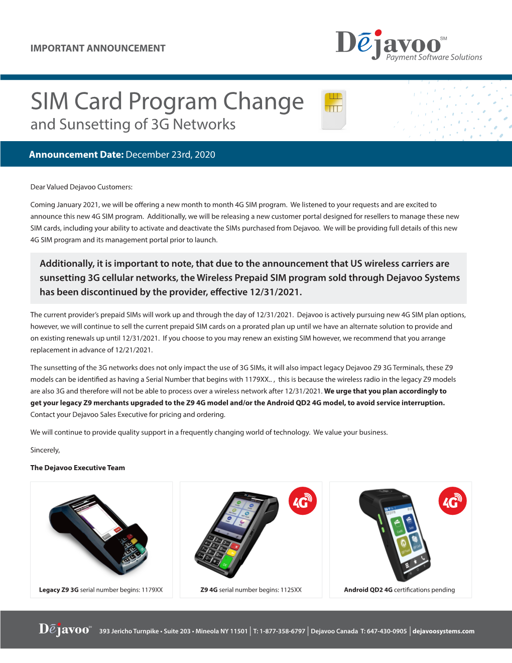 SIM Card Program Change and Sunsetting of 3G Networks