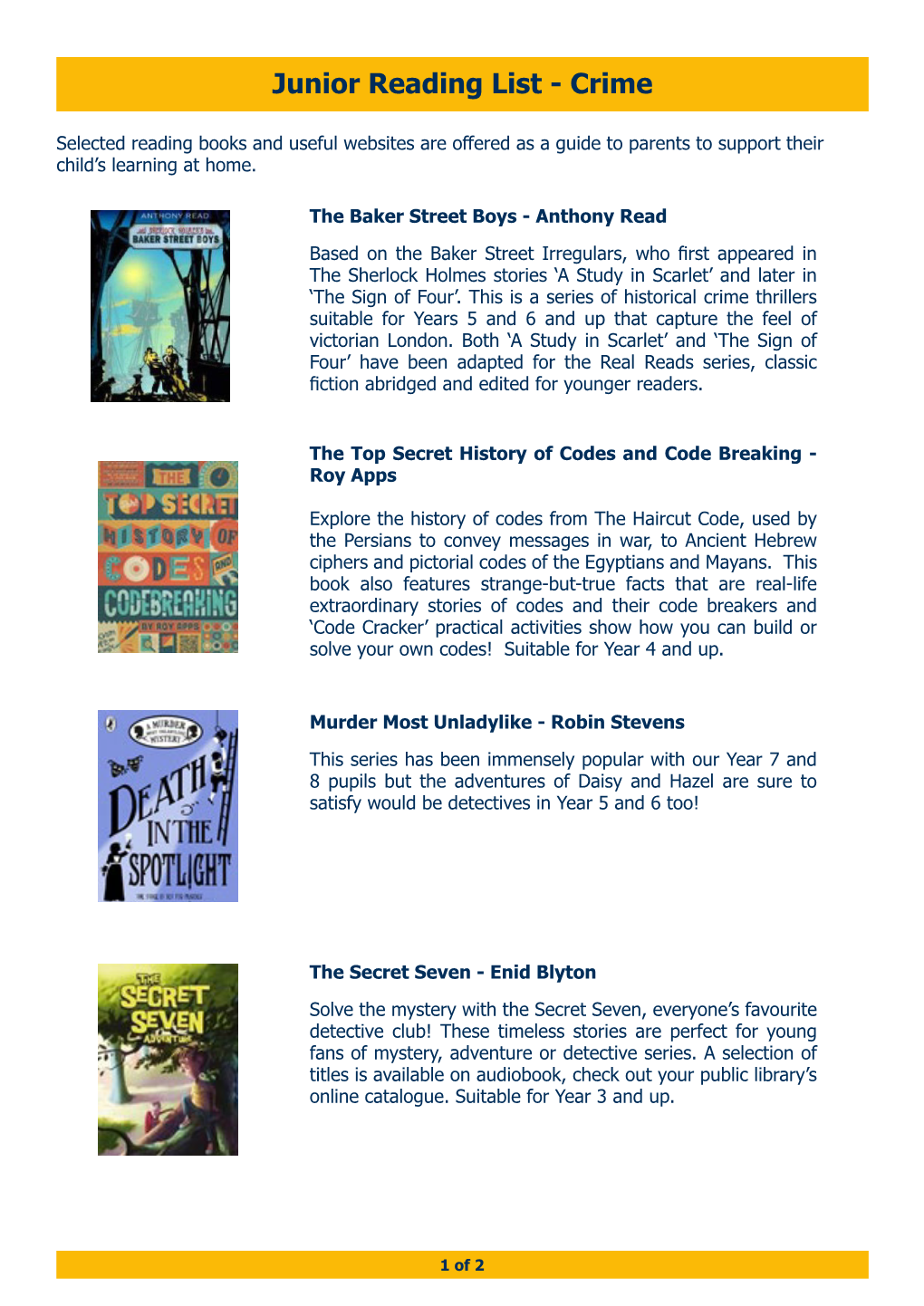 Junior Reading List - Crime