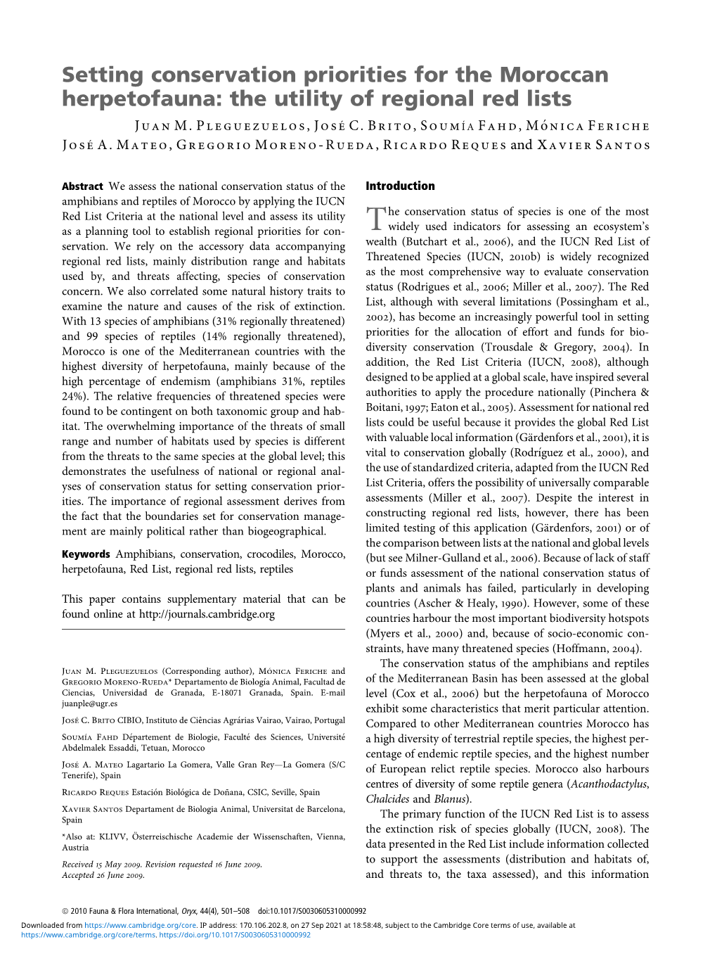 Setting Conservation Priorities for the Moroccan Herpetofauna: the Utility of Regional Red Lists