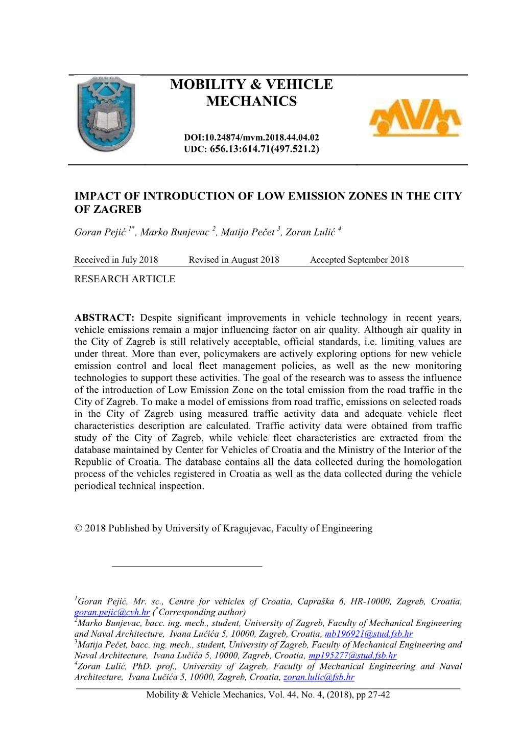 Impact of Introduction of Low Emission Zones in the City of Zagreb