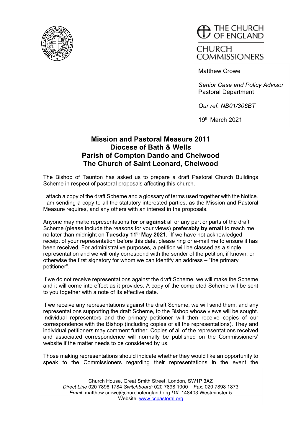 Mission and Pastoral Measure 2011 Diocese of Bath & Wells Parish of Compton Dando and Chelwood the Church of Saint Leonard, Chelwood