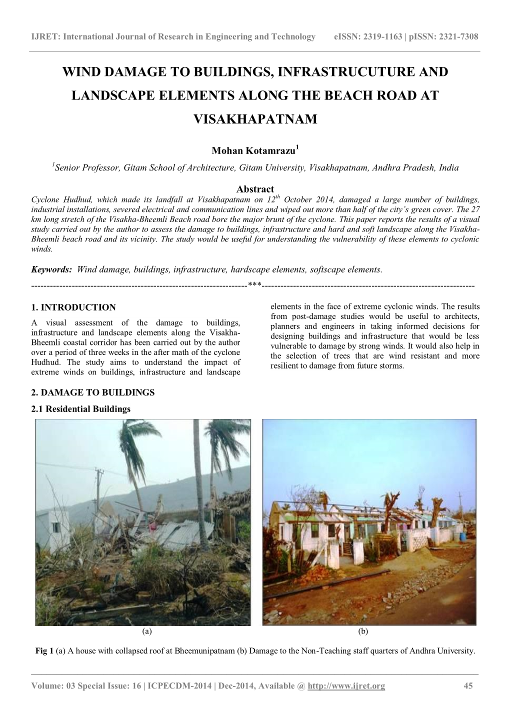 Wind Damage to Buildings, Infrastrucuture and Landscape Elements Along the Beach Road at Visakhapatnam