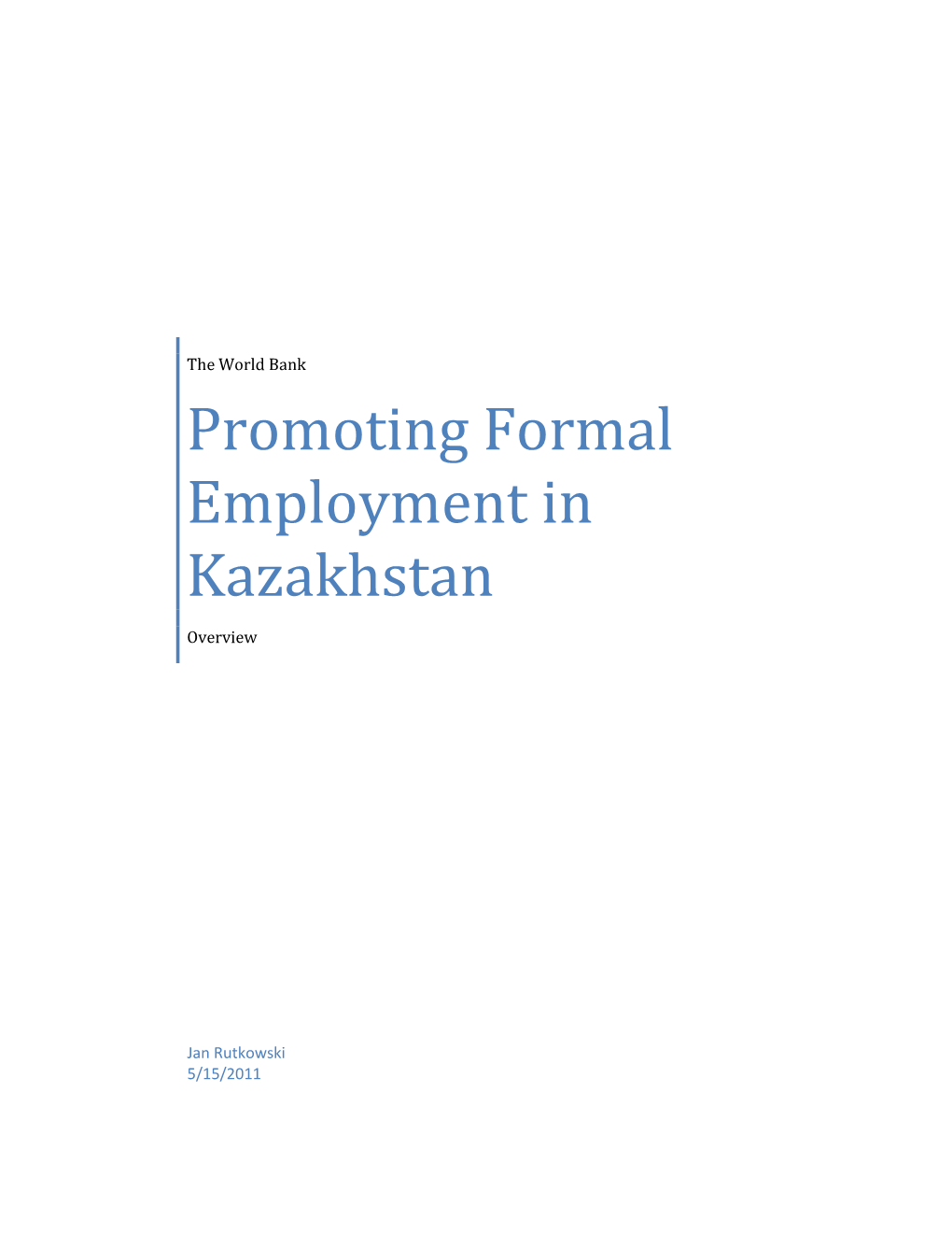 Promoting Formal Employment in Kazakhstan