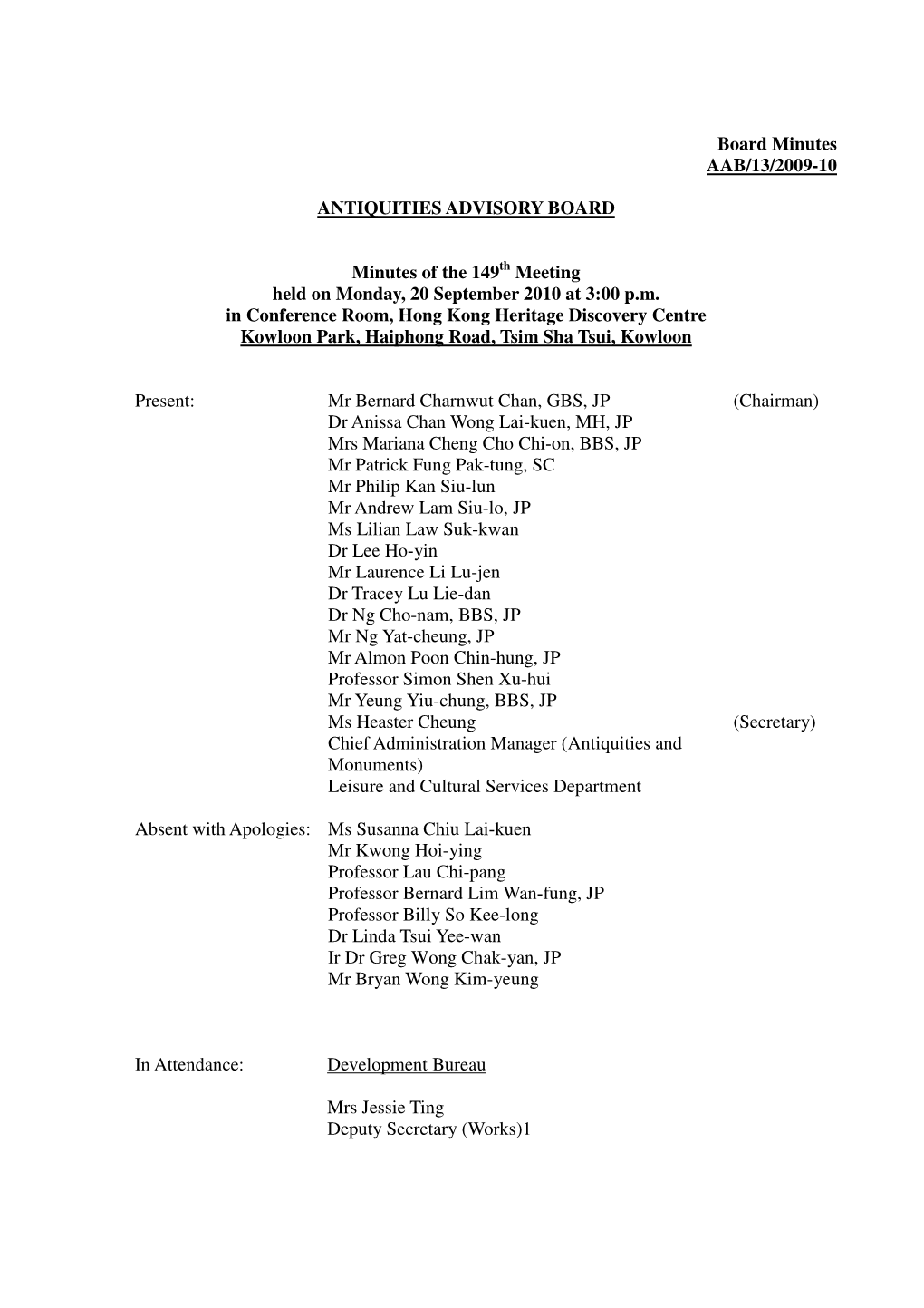 Board Minutes AAB/13/2009-10 ANTIQUITIES ADVISORY BOARD