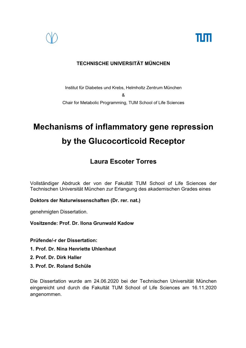 Mechanisms of Inflammatory Gene Repression by the Glucocorticoid Receptor