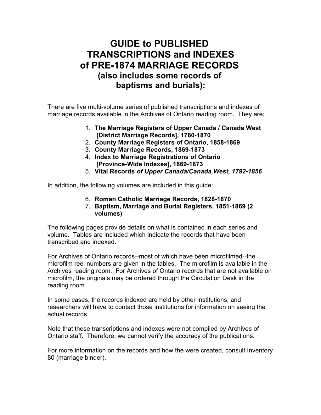 Pre-1874 Marriage Records