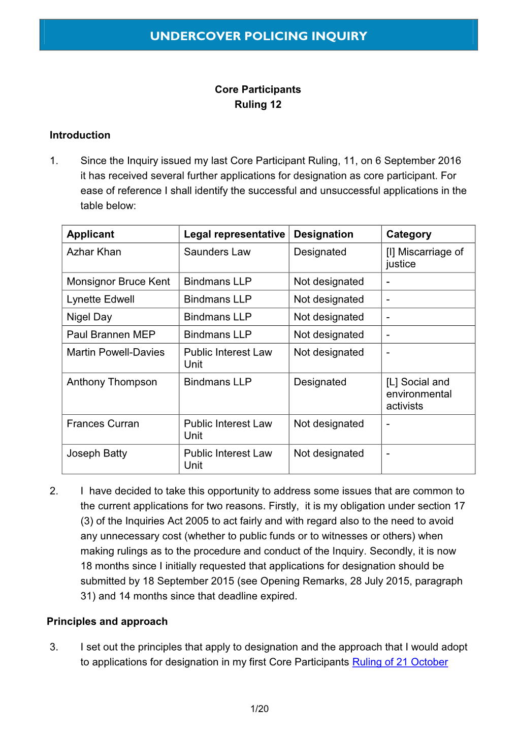 Core Participants Ruling 12