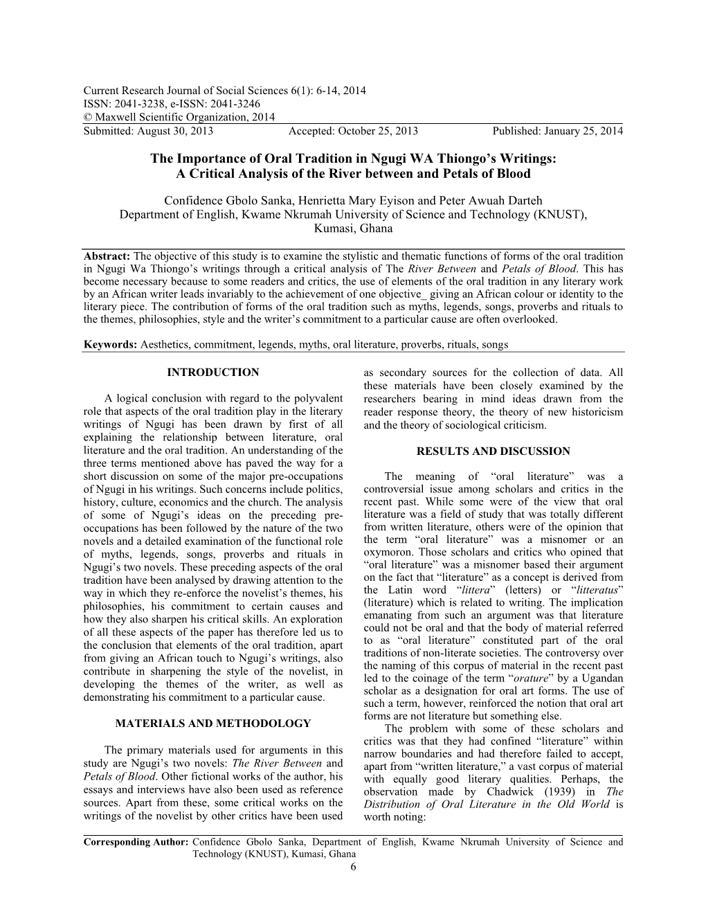 The Importance of Oral Tradition in Ngugi WA Thiongo's Writings: a Critical Analysis of the River Between and Petals of Blood