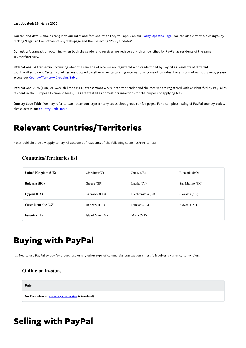 Relevant Countries/Territories Buying with Paypal Selling with Paypal