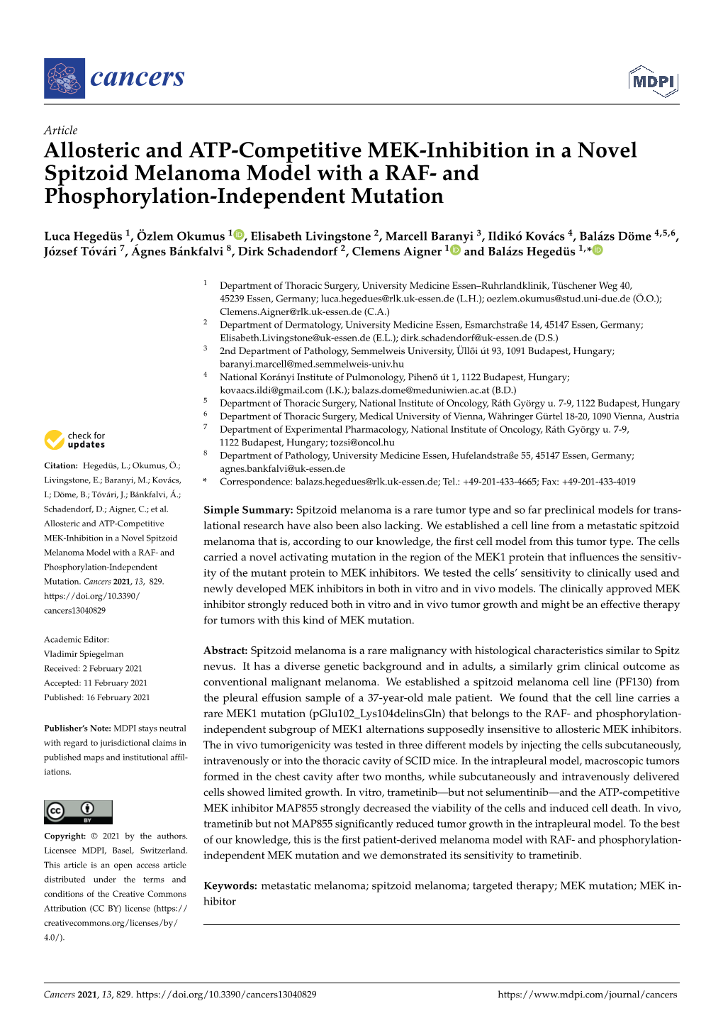 Allosteric and ATP-Competitive MEK-Inhibition in a Novel Spitzoid Melanoma Model with a RAF- and Phosphorylation-Independent Mutation