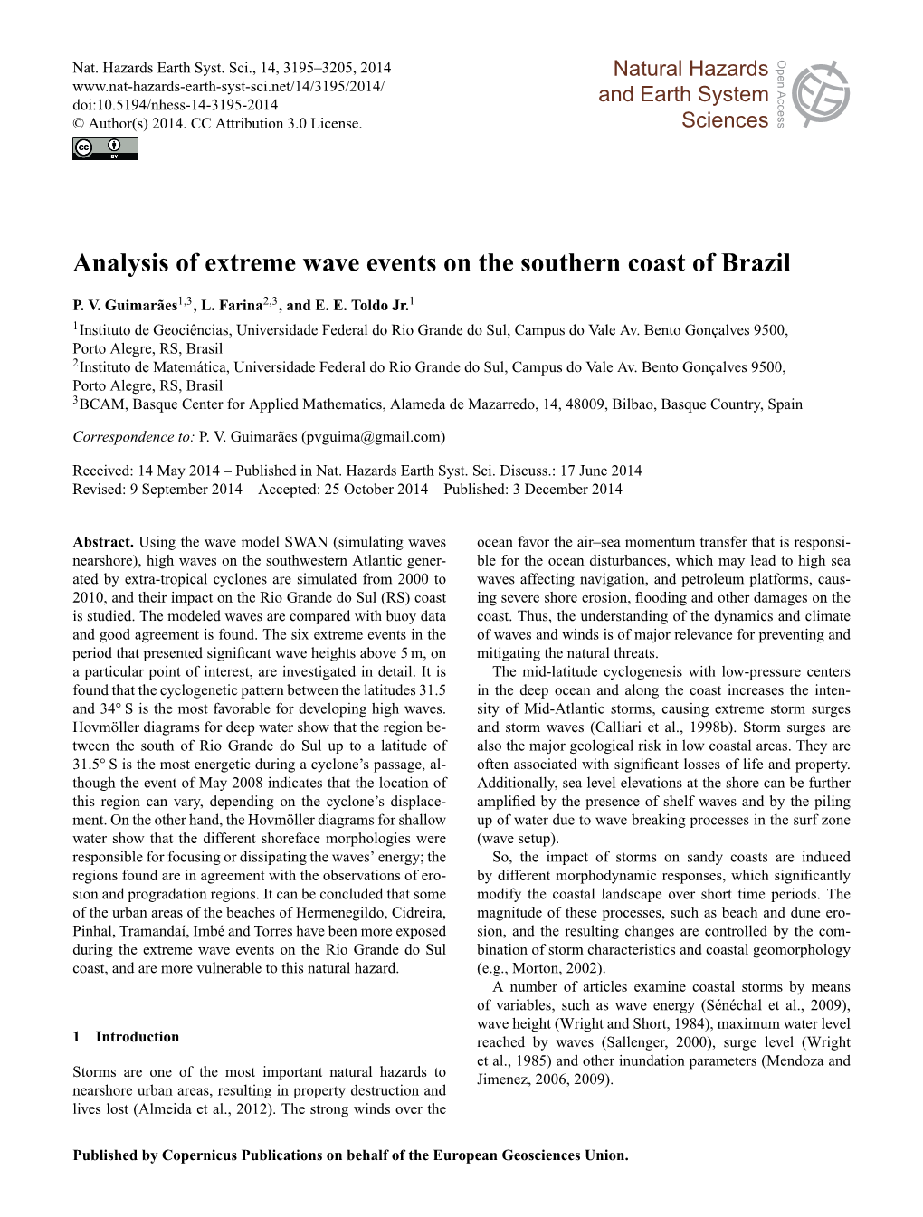 Analysis of Extreme Wave Events on the Southern Coast of Brazil