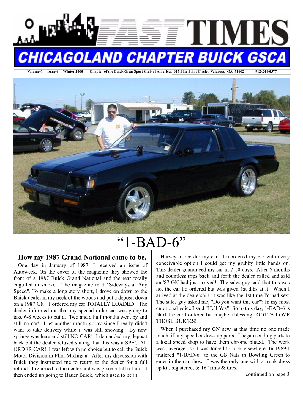 Winter 2000 Chapter of the Buick Gran Sport Club of America; 625 Pine Point Circle, Valdosta, GA 31602 912-244-0577