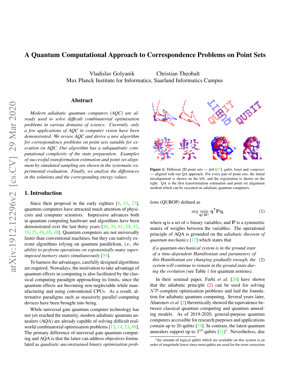 Arxiv:1912.12296V2 [Cs.CV] 29 Mar 2020 Ing the Evolution (See Table1 for Quantum Notions )