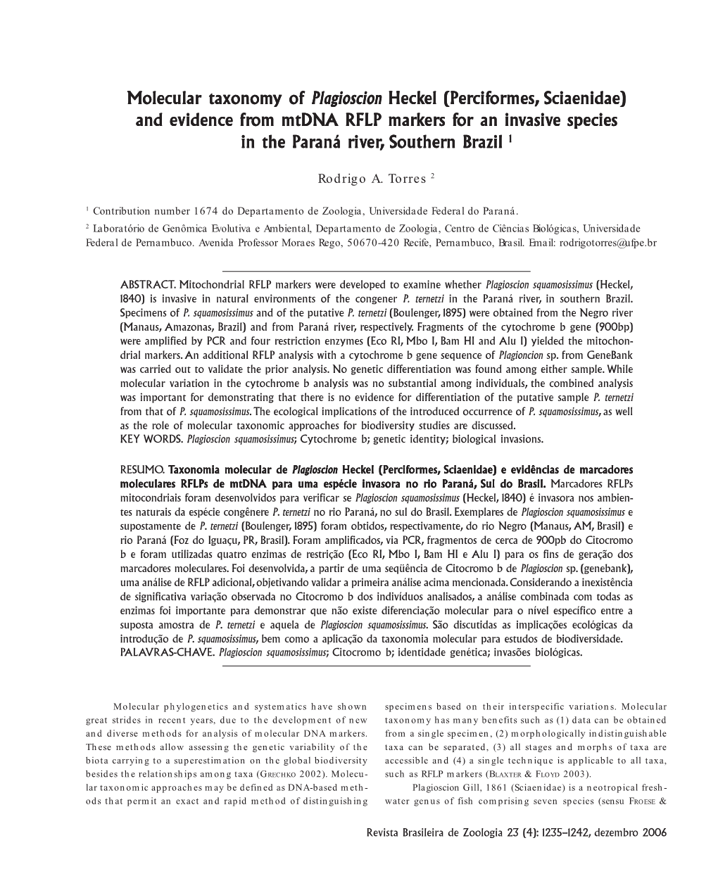 Molecular Taxonom Molecular Taxonomy of Plagioscion Heck Heckel