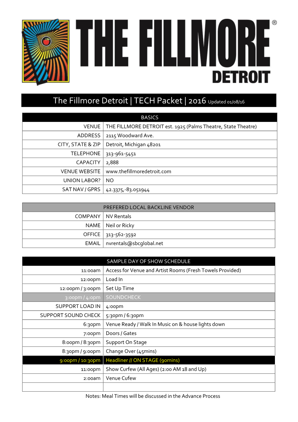 The Fillmore Detroit | TECH Packet | 2016 Updated 01/08/16