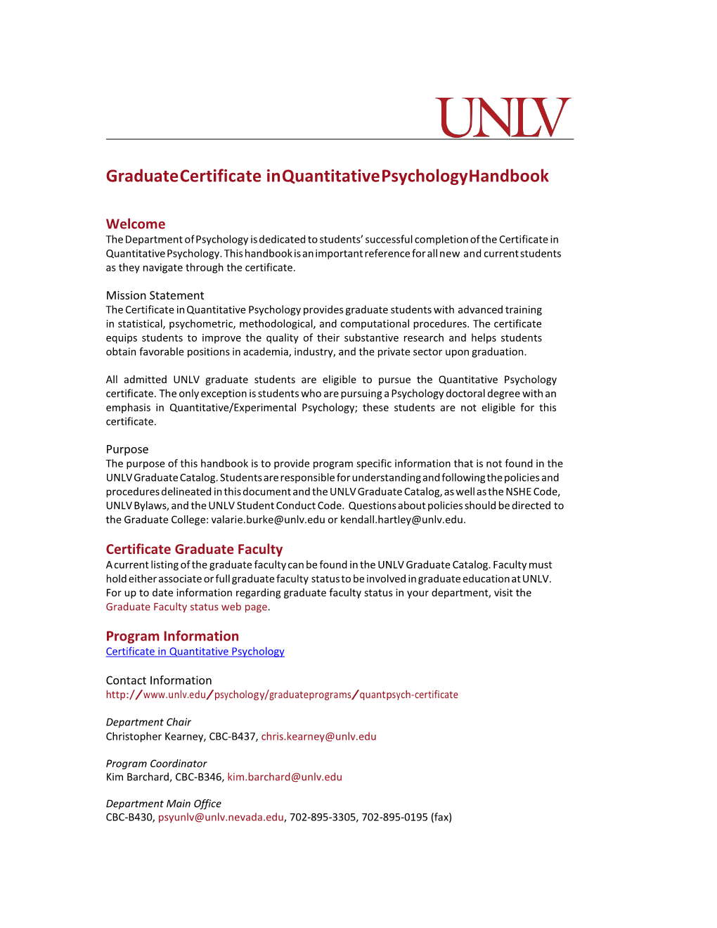 Graduate Certificate in Quantitative Psychology Handbook