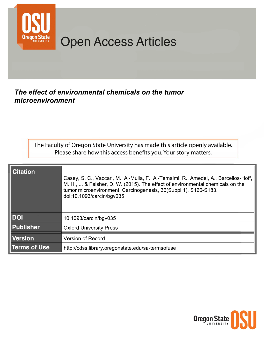 The Effect of Environmental Chemicals on the Tumor Microenvironment