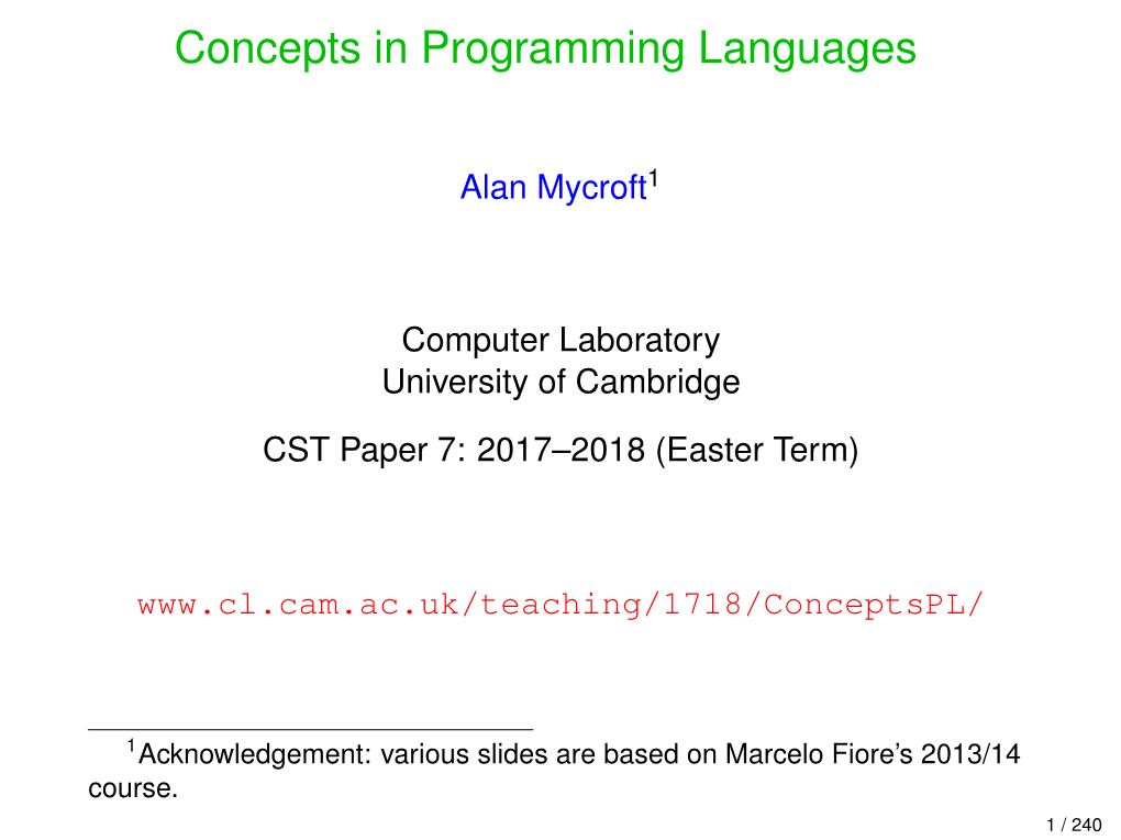 Concepts in Programming Languages