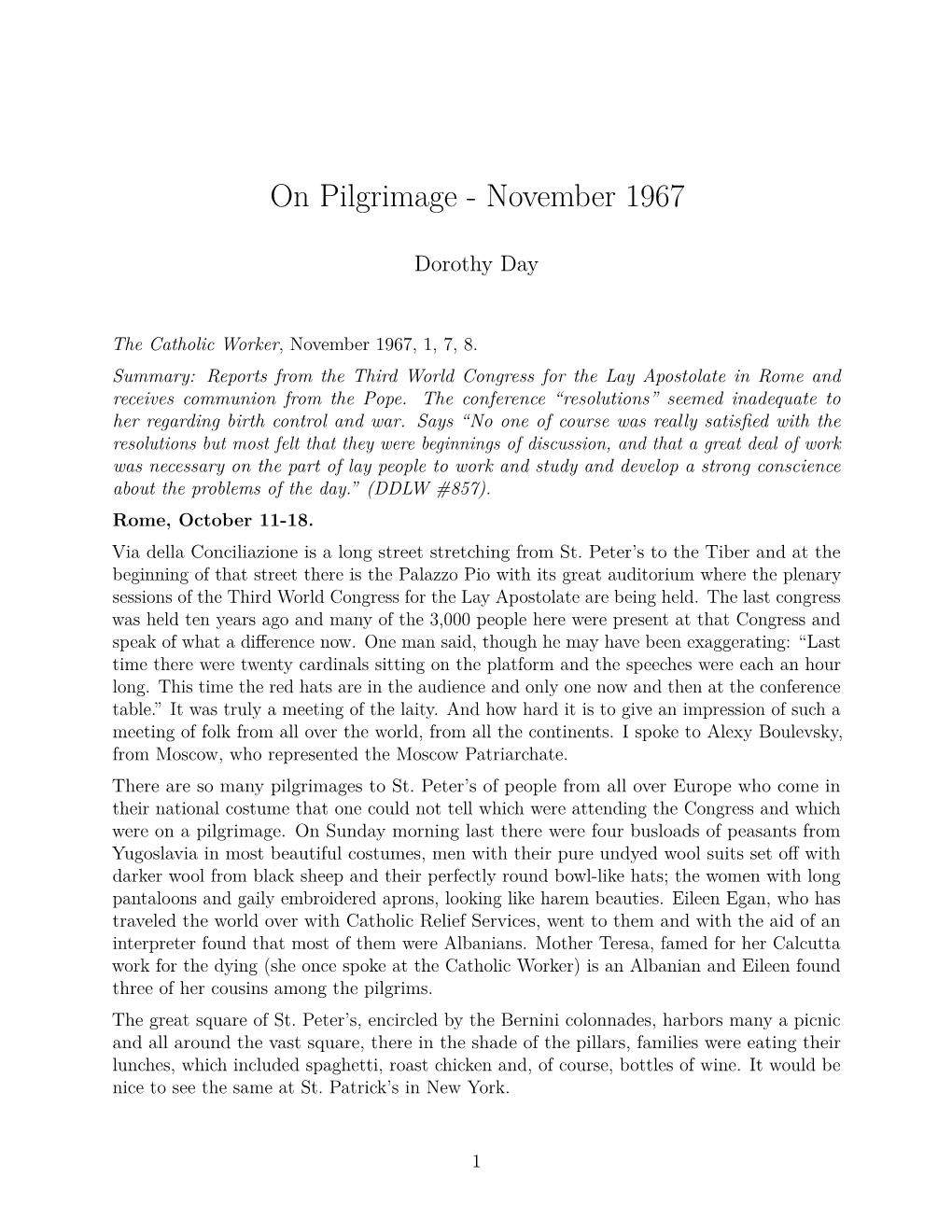 On Pilgrimage - November 1967