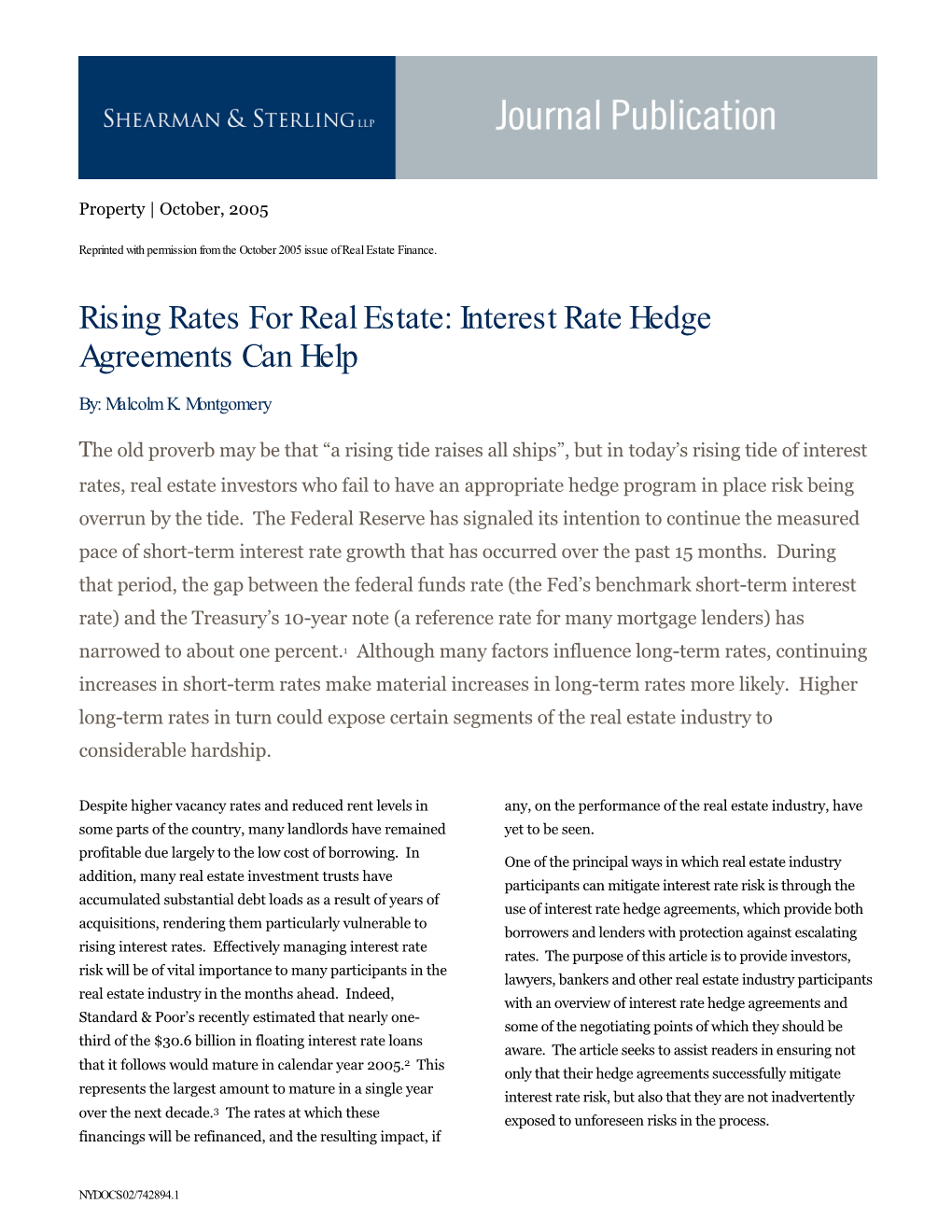 Rising Rates for Real Estate: Interest Rate Hedge Agreements Can Help