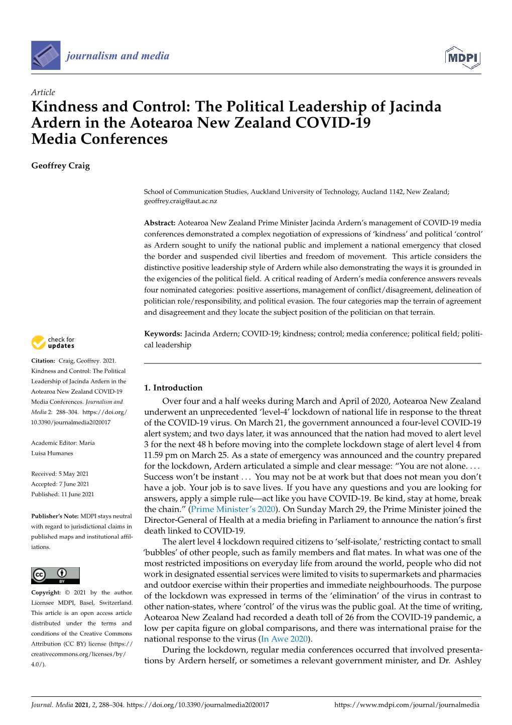 The Political Leadership of Jacinda Ardern in the Aotearoa New Zealand COVID-19 Media Conferences