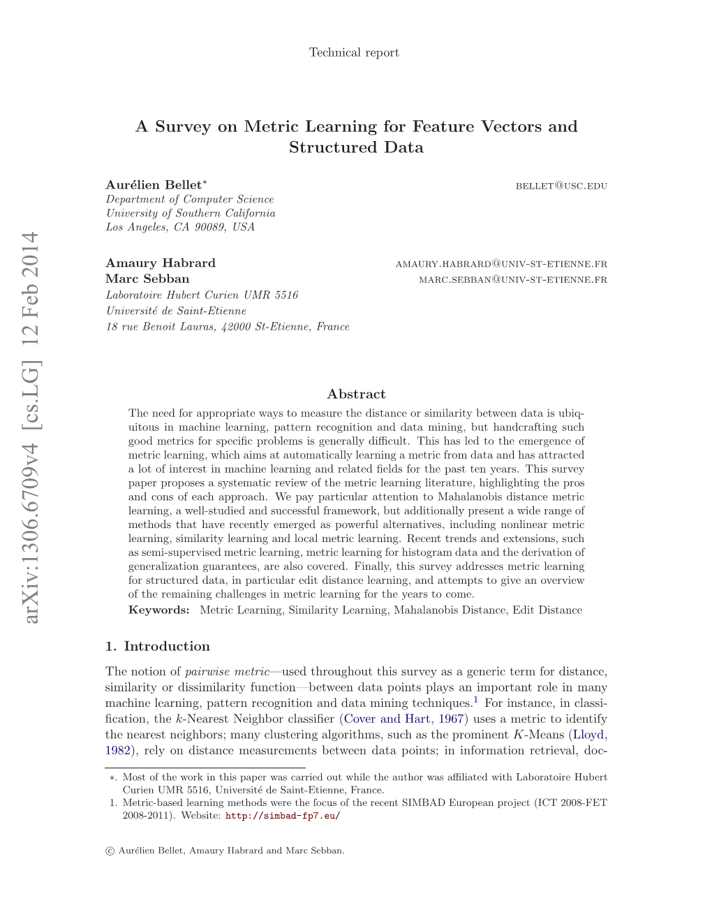 A Survey on Metric Learning for Feature Vectors and Structured Data