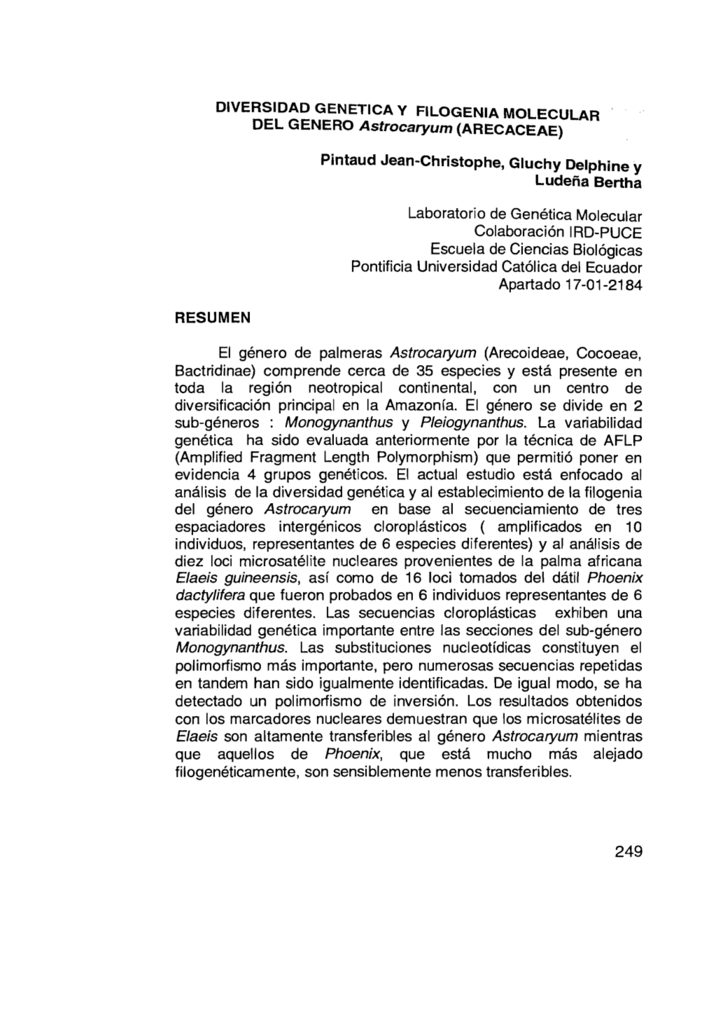 DIVERSIDAD GENETICA Y FILOGENIA MOLECULAR DEL GENERO Astrocaryum (ARECACEAE)