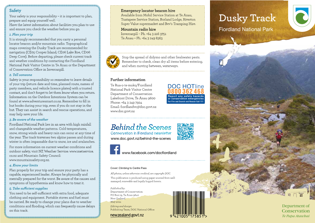 Dusky Track Have the Latest Information About Facilities You Plan to Use Super Value Supermarket and Bev's Tramping Hire