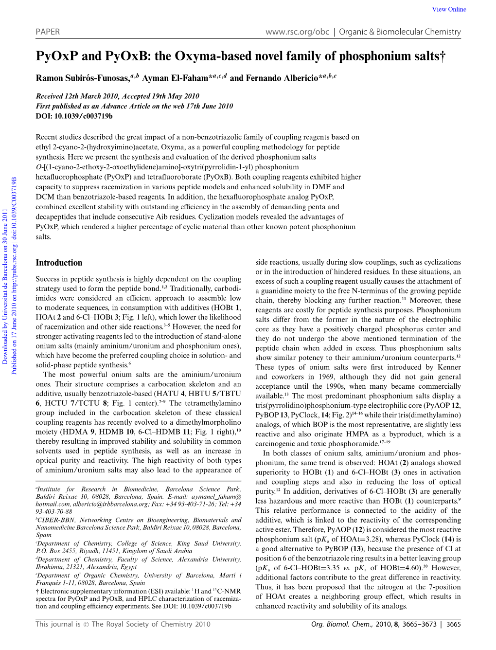 Pyoxp and Pyoxb: the Oxyma-Based Novel Family of Phosphonium Salts†