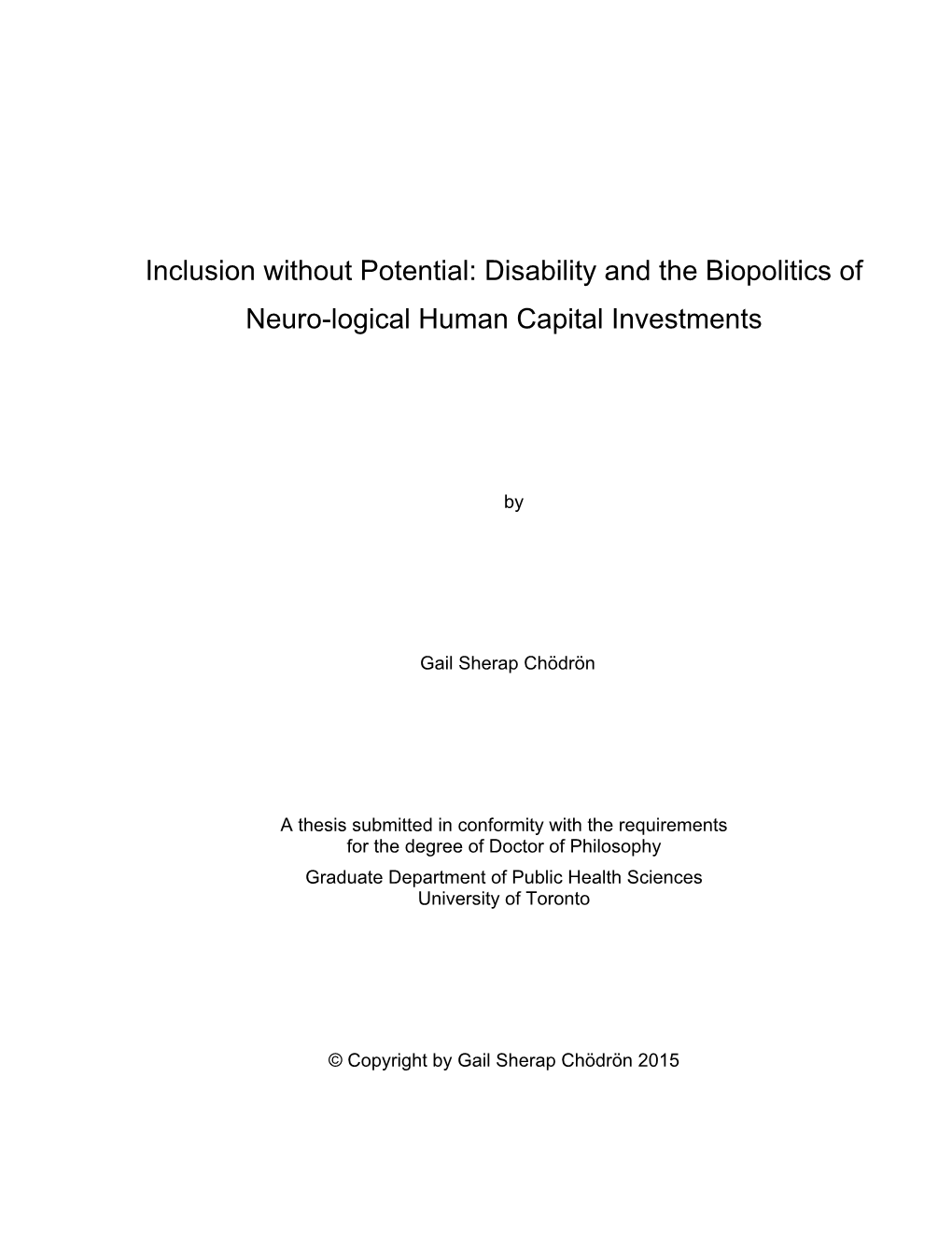 Inclusion Without Potential: Disability and the Biopolitics of Neuro-Logical Human Capital Investments