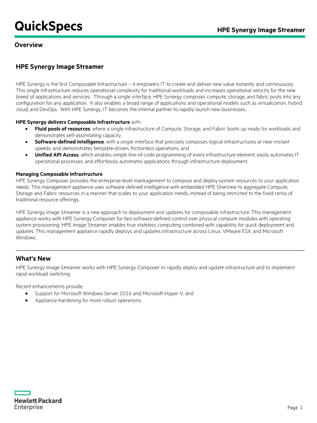 HPE Synergy Image Streamer Overview