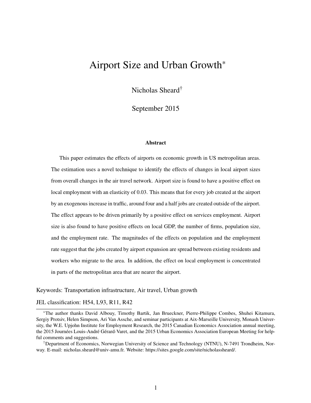 Airport Size and Urban Growth*