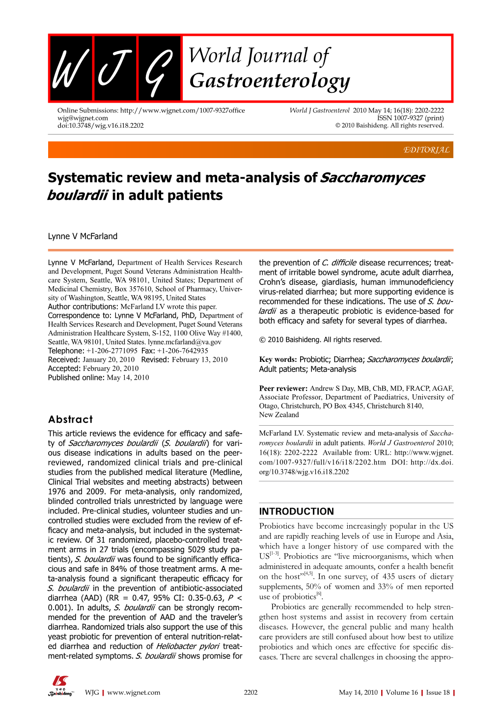 Systematic Review and Meta-Analysis of Saccharomyces Boulardii in Adult Patients