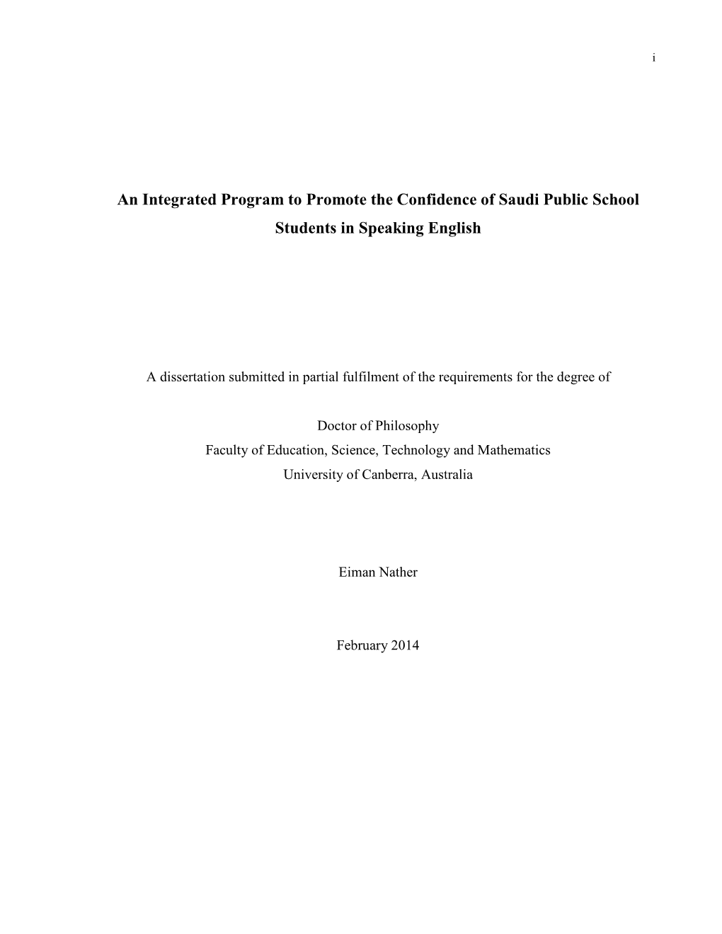 An Integrated Program to Promote the Confidence of Saudi Public School Students in Speaking English