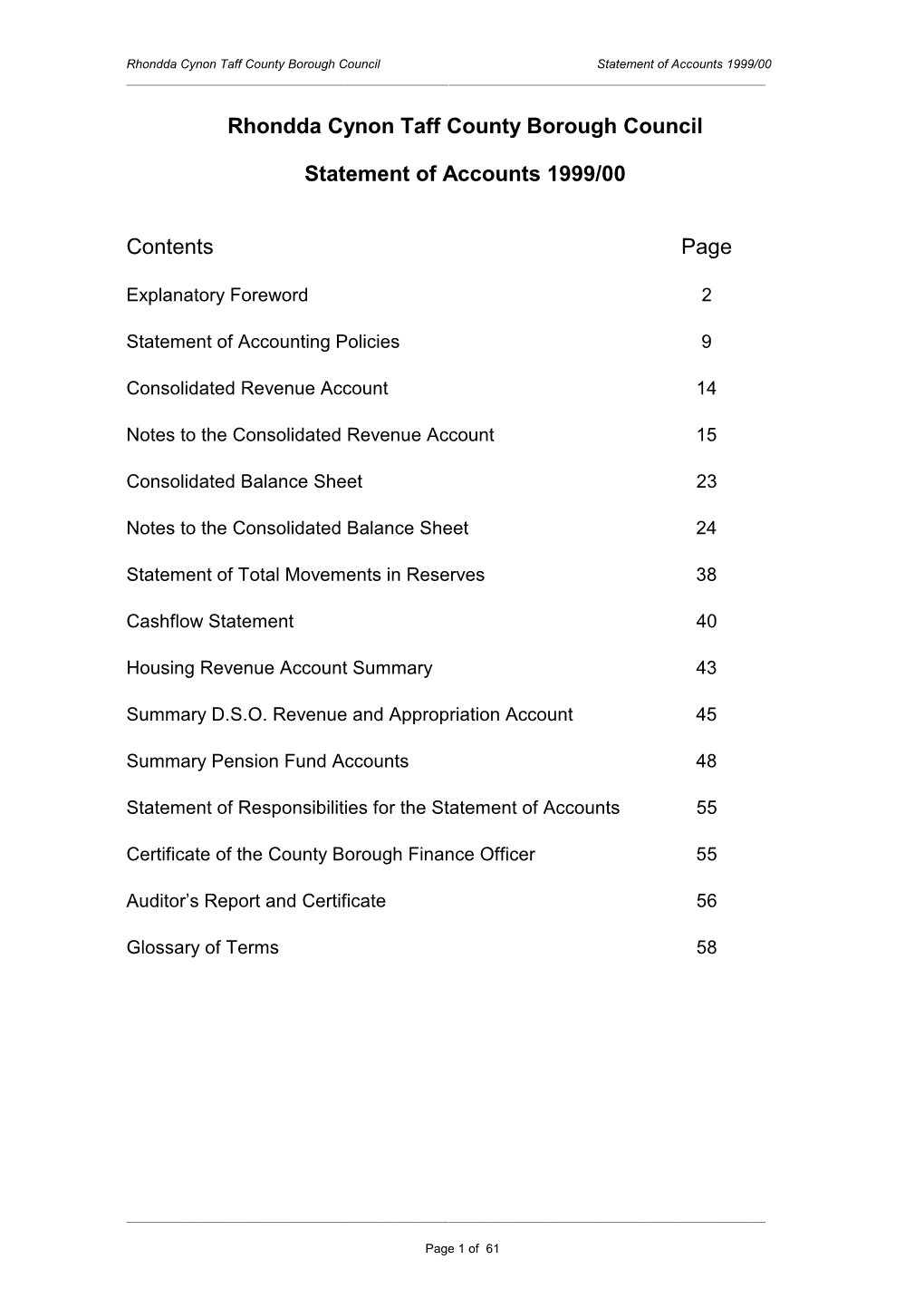 Rhondda Cynon Taff County Borough Council Statement of Accounts 1999/00 ______