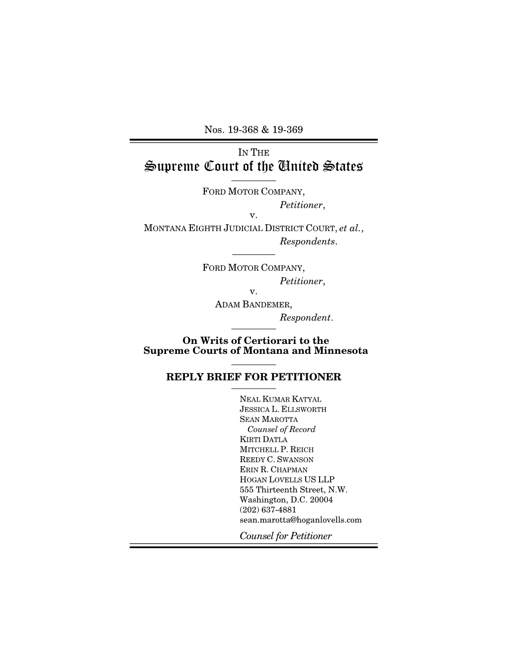Supreme Court of the United States ______FORD MOTOR COMPANY, Petitioner, V
