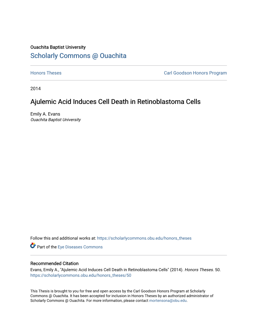 Ajulemic Acid Induces Cell Death in Retinoblastoma Cells