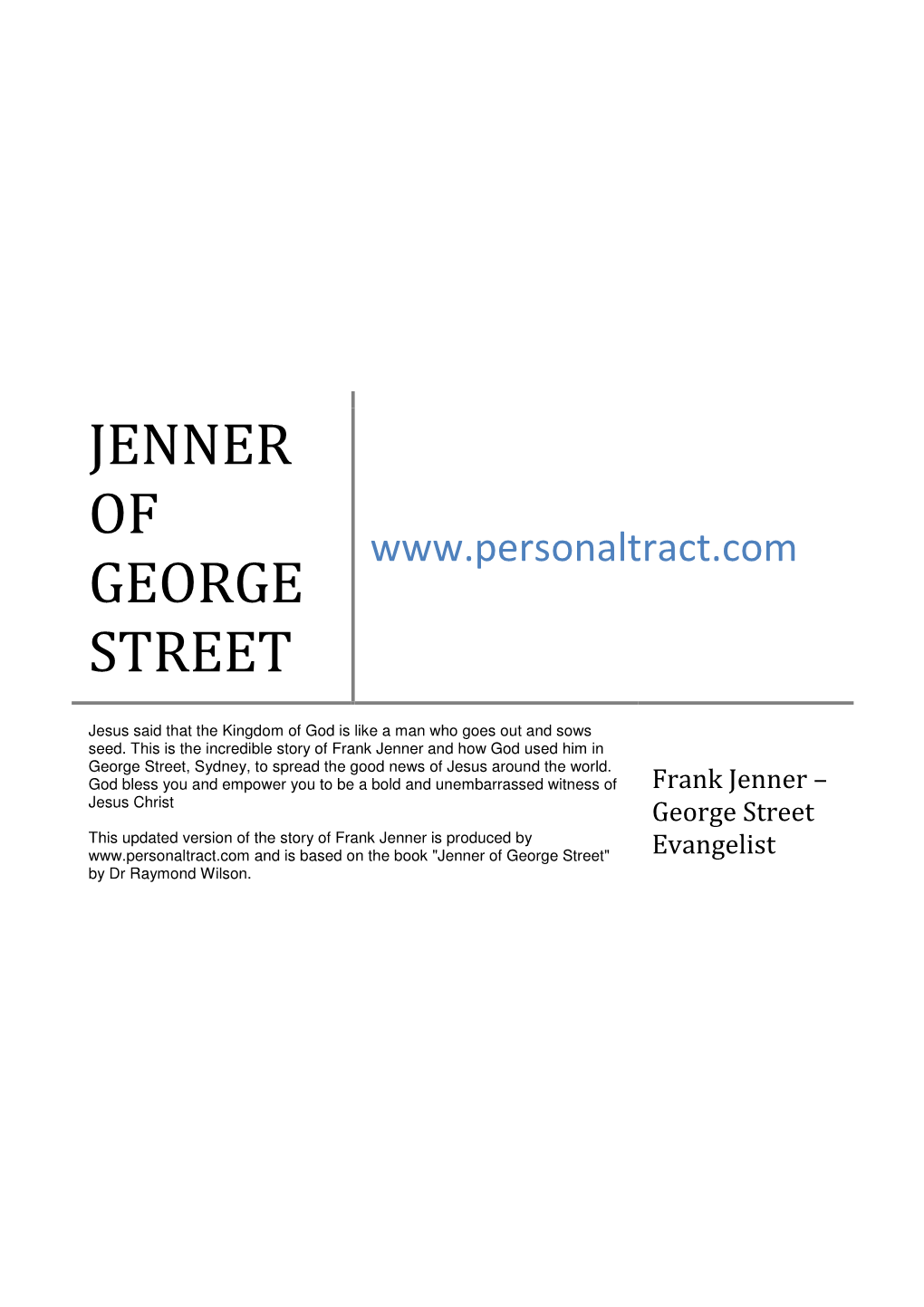 Jenner of George Street" Evangelist by Dr Raymond Wilson