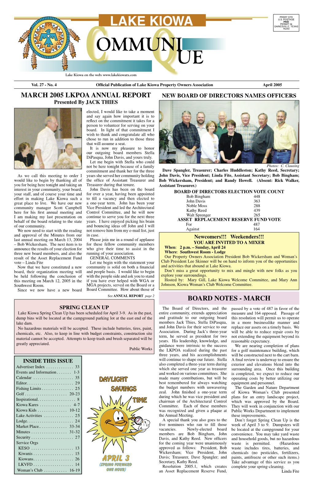 April 2005 MARCH 2005 LKPOA ANNUAL REPORT NEW BOARD of DIRECTORS NAMES OFFICERS Presented by JACK THIES