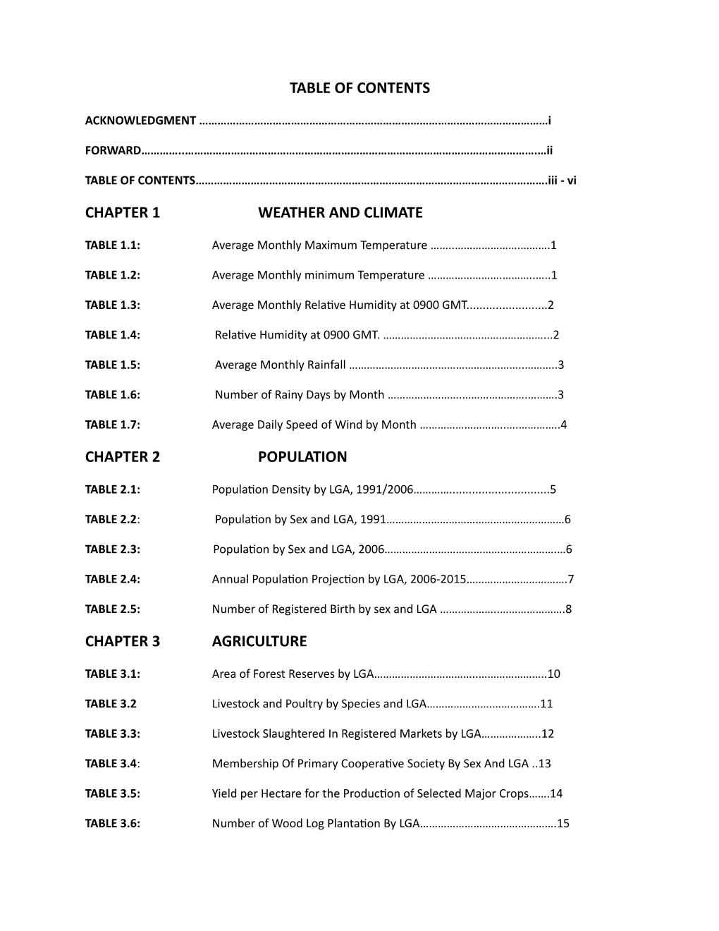 Table of Contents Chapter 1 Weather and Climate Chapter 2 Population Chapter 3 Agriculture